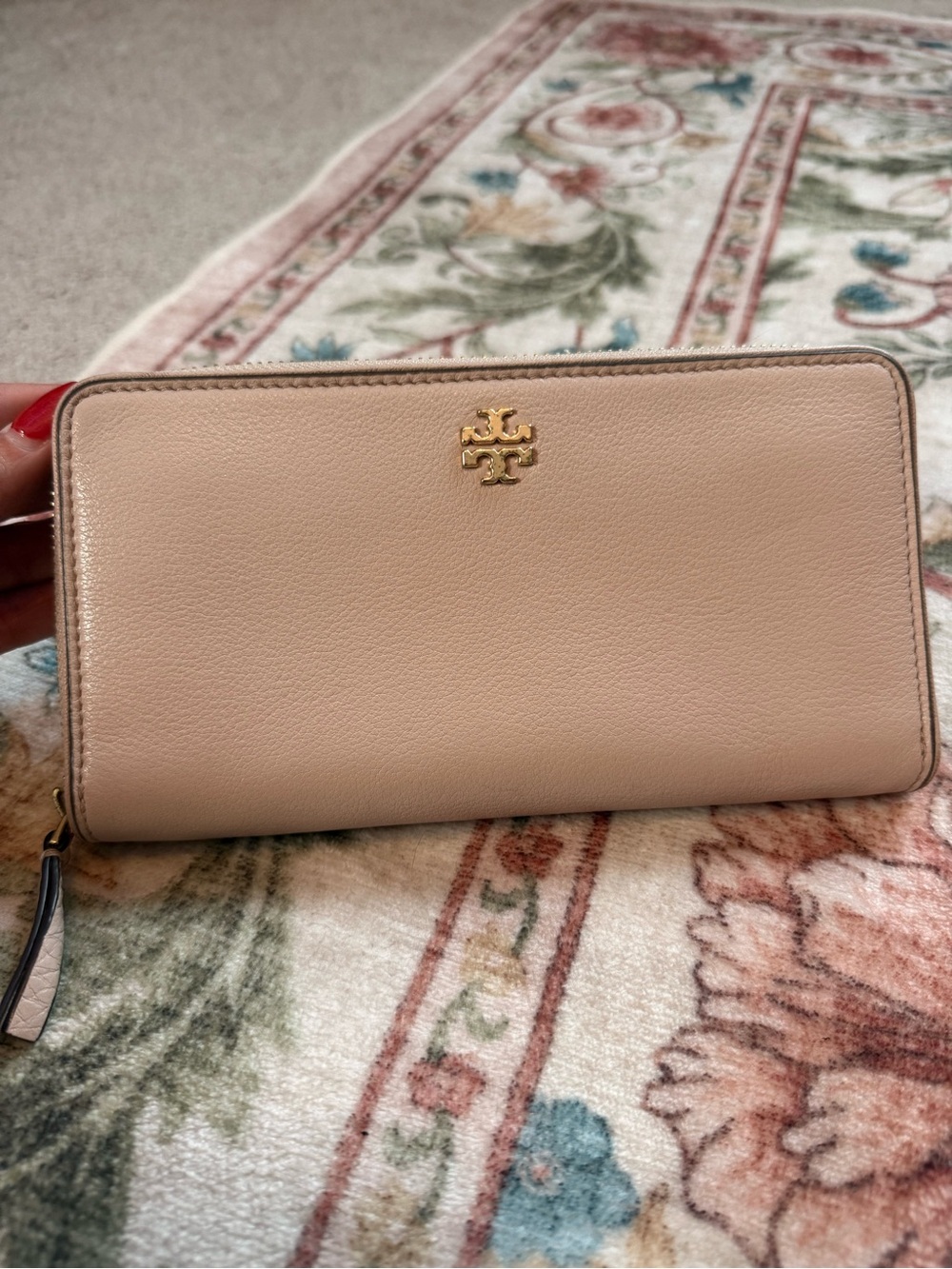 Tory Burch Pale Blush Zip Wallet with Gold Hardware